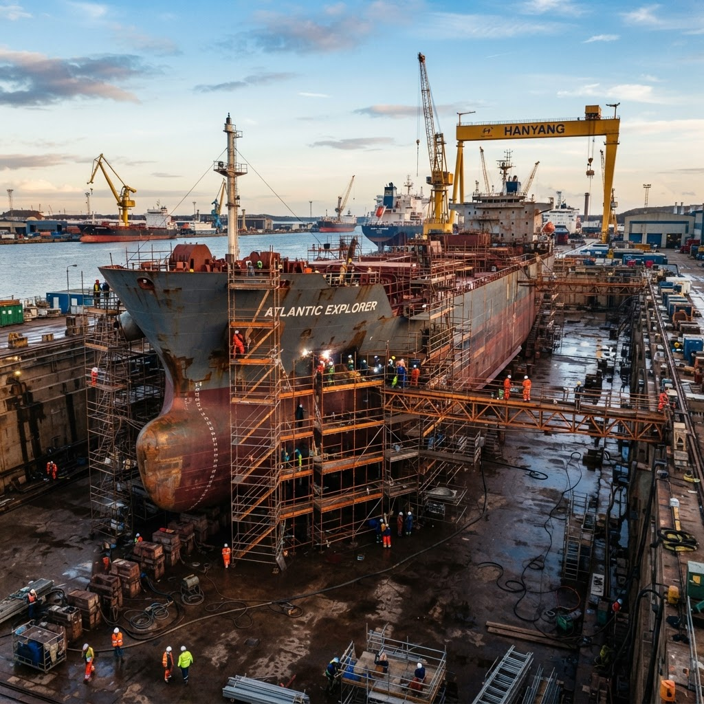 Navio em dique seco de um estaleiro naval